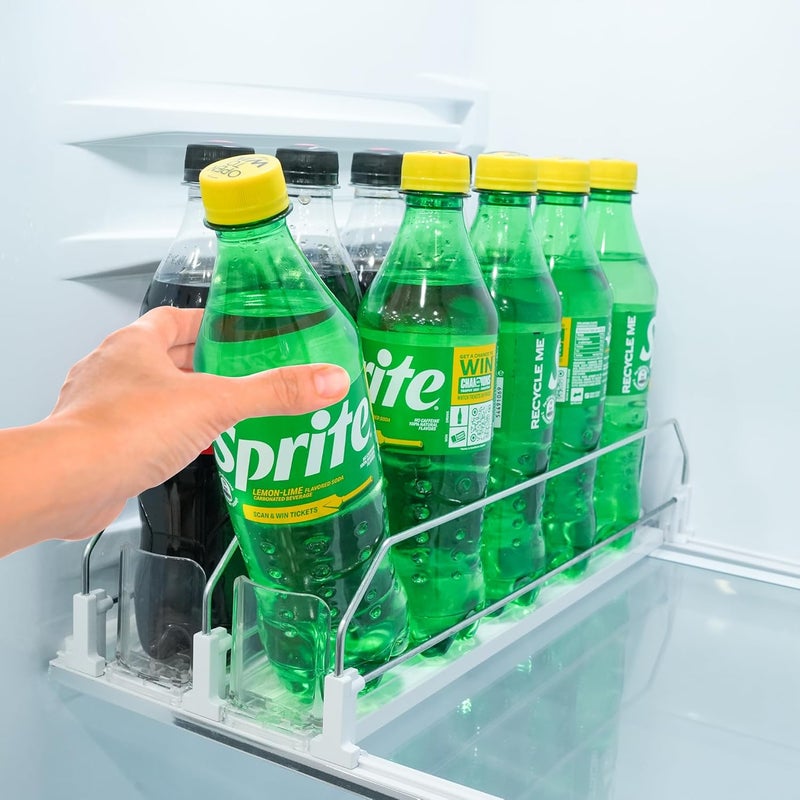 SIP SORT Fridge Organizer for Drinks, Upgraded Design of Fridge Can Organizer with Larger Stopper Height. Width Adjustable Automatic Can Holders for Fridge with Lock. Holds 10 Cans (2 Rows, White) - Image 1